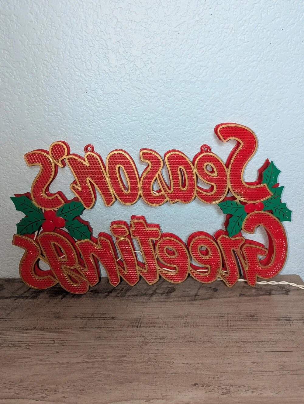 VINTAGE  Plastic Seasons Greetings  Lighted Electric Christmas Decoration Sign
